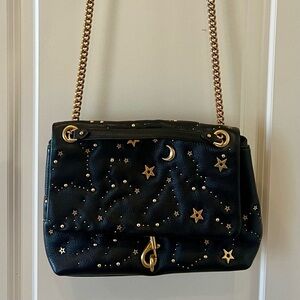 Rebecca Minkoff Black and Gold Star-Studded Shoulder Bag